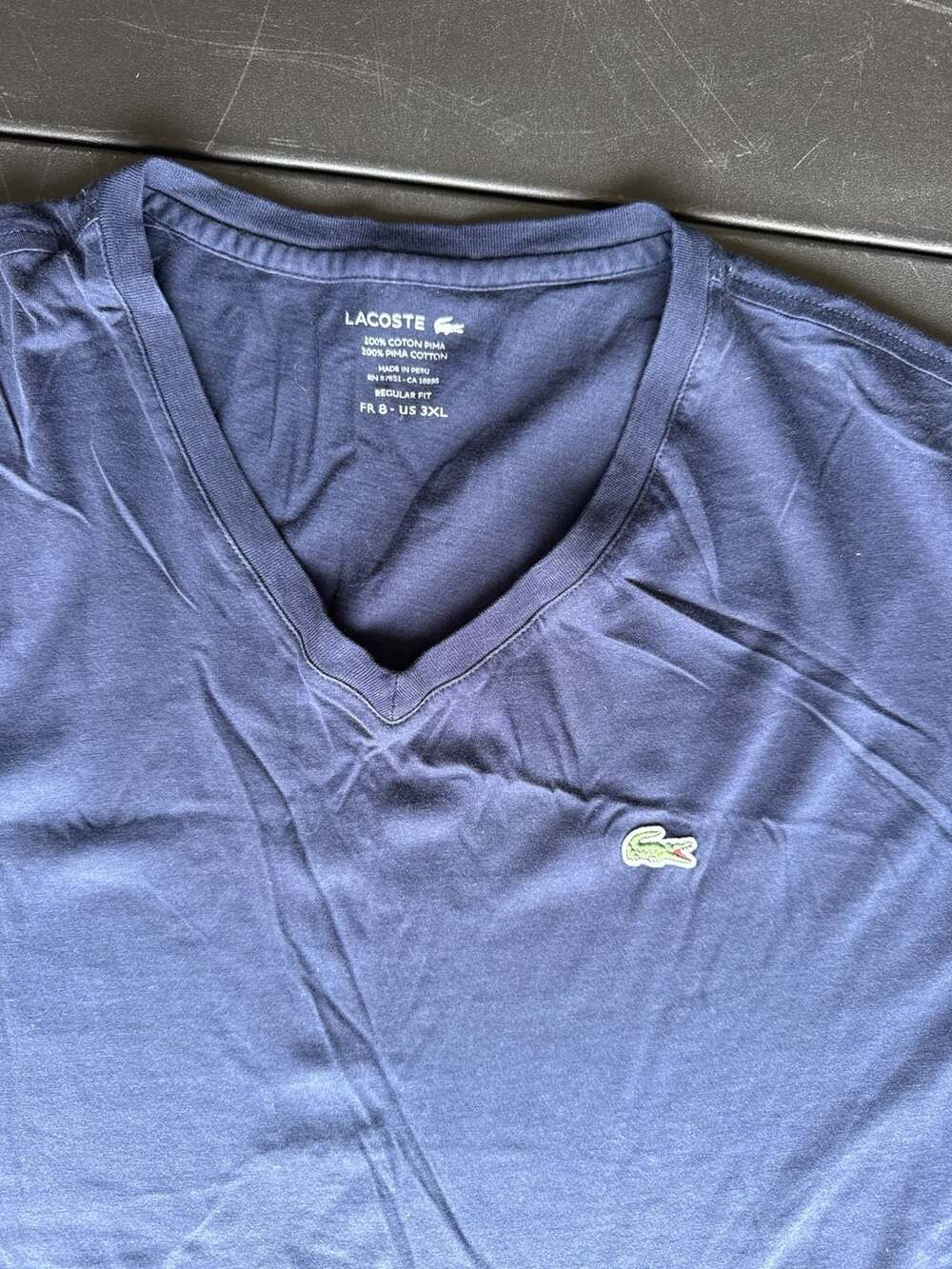 Lacoste Men's Pima Cotton V-Neck Regular Fit T-Shirt Navy Blue - Picture 2 of 4